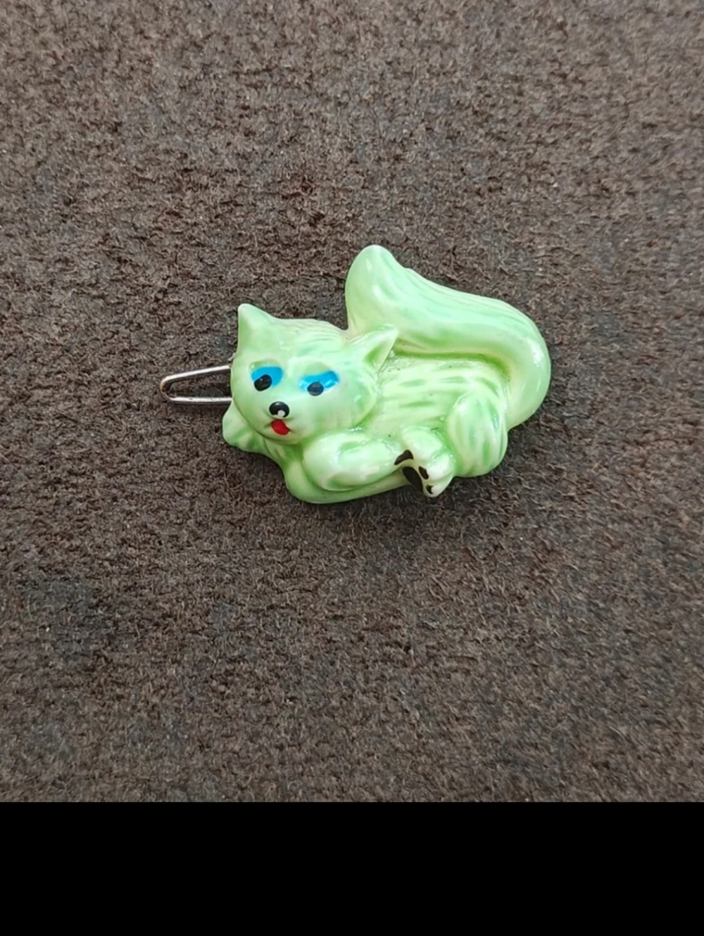 1980s Green Cat Hard Plastic Barrette - Picture 7 of 10